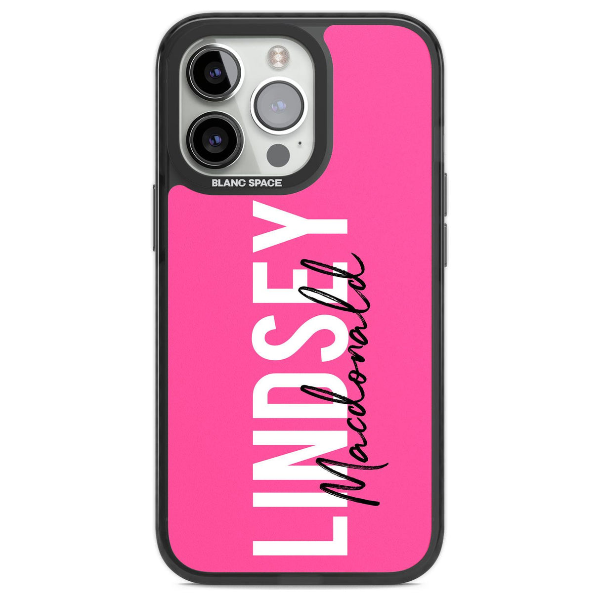 Personalised Bold Name: Pink Custom Phone Case iPhone 13 Pro / Black Impact Case,iPhone 14 Pro / Black Impact Case,iPhone 15 Pro Max / Black Impact Case,iPhone 15 Pro / Black Impact Case Blanc Space