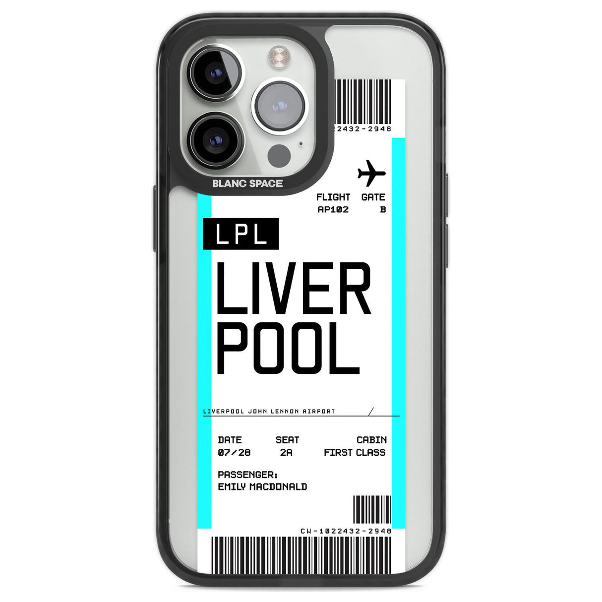 Personalised Liverpool Boarding Pass Custom Phone Case iPhone 13 Pro / Black Impact Case,iPhone 14 Pro / Black Impact Case,iPhone 15 Pro Max / Black Impact Case,iPhone 15 Pro / Black Impact Case Blanc Space