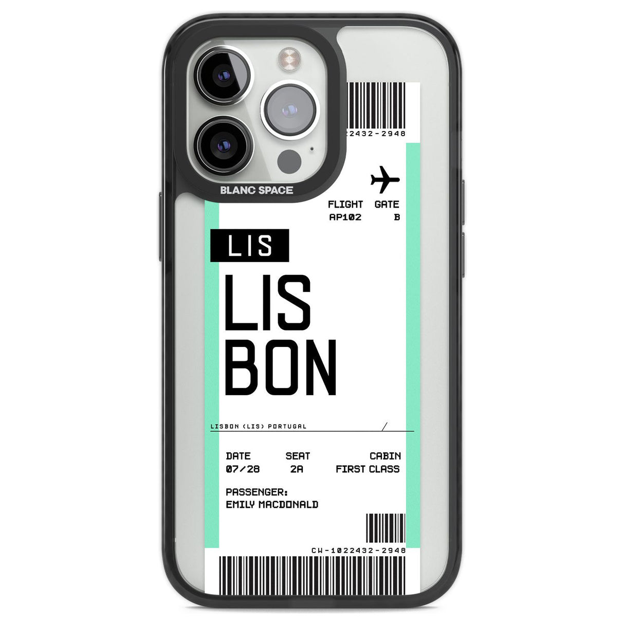 Personalised Lisbon Boarding Pass Custom Phone Case iPhone 13 Pro / Black Impact Case,iPhone 14 Pro / Black Impact Case,iPhone 15 Pro Max / Black Impact Case,iPhone 15 Pro / Black Impact Case Blanc Space