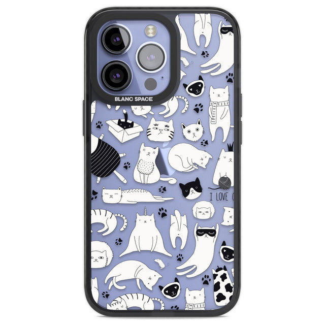 Cartoon Cat Collage - Black & White Phone Case iPhone 13 Pro / Black Impact Case,iPhone 14 Pro / Black Impact Case,iPhone 15 Pro Max / Black Impact Case,iPhone 15 Pro / Black Impact Case Blanc Space