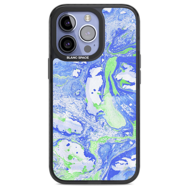 Dark Blue & Green Marbled Paper Pattern Phone Case iPhone 13 Pro / Black Impact Case,iPhone 14 Pro / Black Impact Case,iPhone 15 Pro / Black Impact Case,iPhone 15 Pro Max / Black Impact Case Blanc Space