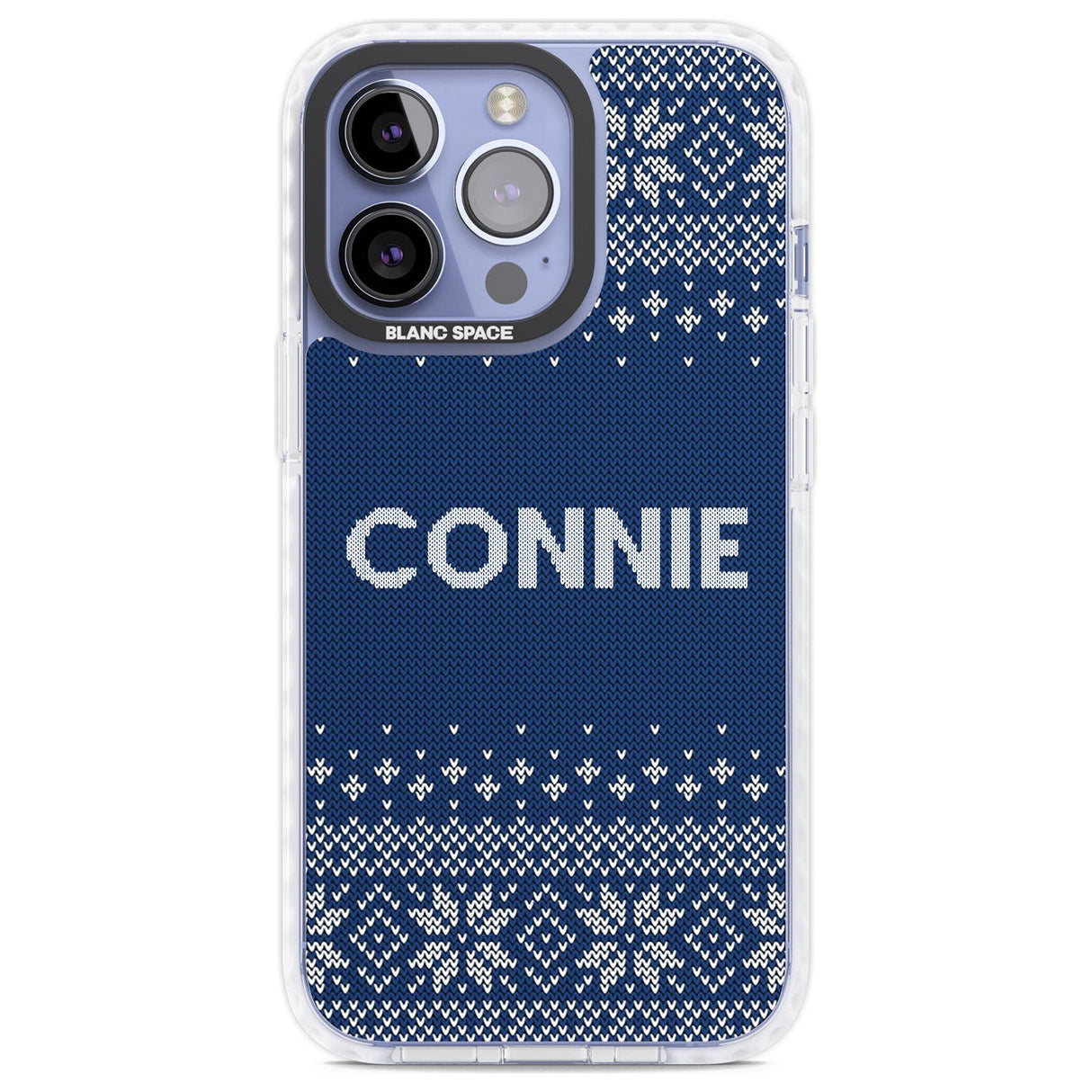 Personalised Blue Christmas Knitted Jumper Custom Phone Case iPhone 13 Pro / Impact Case,iPhone 14 Pro / Impact Case,iPhone 15 Pro Max / Impact Case,iPhone 15 Pro / Impact Case Blanc Space