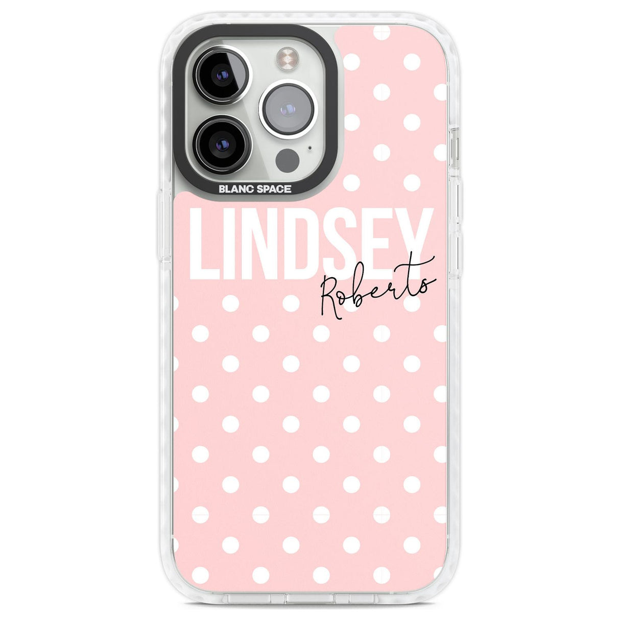 Personalised Pink Polka Custom Phone Case iPhone 13 Pro / Impact Case,iPhone 14 Pro / Impact Case,iPhone 15 Pro Max / Impact Case,iPhone 15 Pro / Impact Case Blanc Space