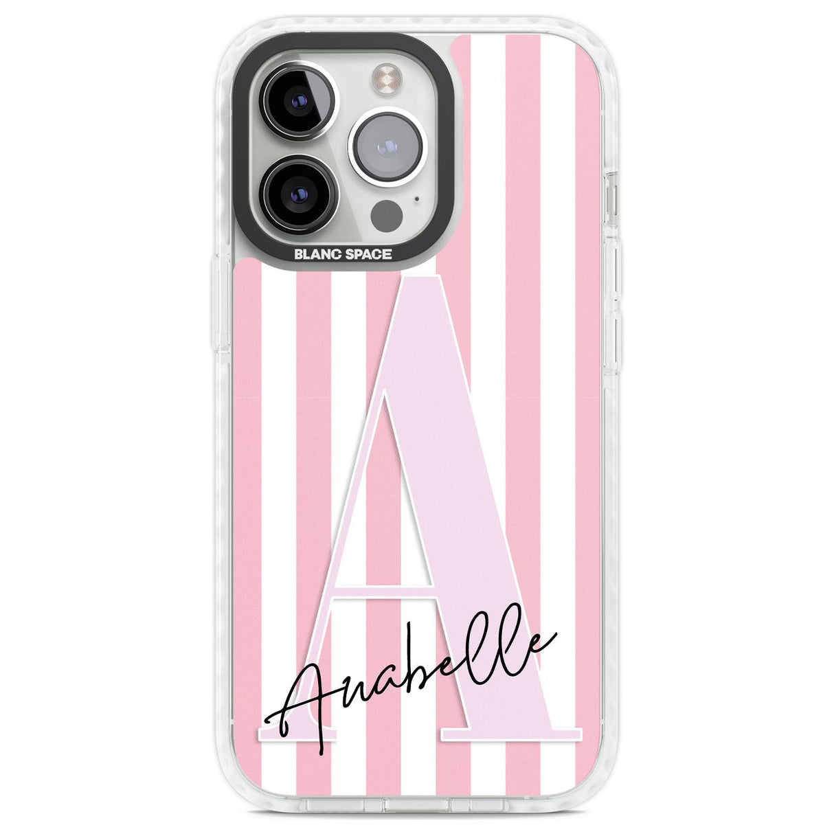 Personalised Pink Stripes & Large Monogram Custom Phone Case iPhone 13 Pro / Impact Case,iPhone 14 Pro / Impact Case,iPhone 15 Pro Max / Impact Case,iPhone 15 Pro / Impact Case Blanc Space