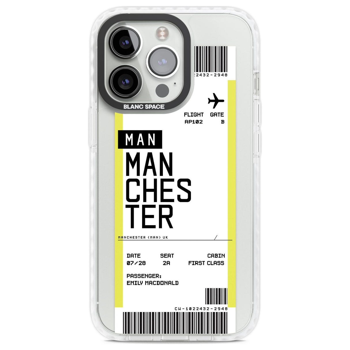 Personalised Manchester Boarding Pass Custom Phone Case iPhone 13 Pro / Impact Case,iPhone 14 Pro / Impact Case,iPhone 15 Pro Max / Impact Case,iPhone 15 Pro / Impact Case Blanc Space