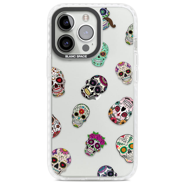 Mixed Sugar Skull Pattern Phone Case iPhone 13 Pro / Impact Case,iPhone 14 Pro / Impact Case,iPhone 15 Pro Max / Impact Case,iPhone 15 Pro / Impact Case Blanc Space