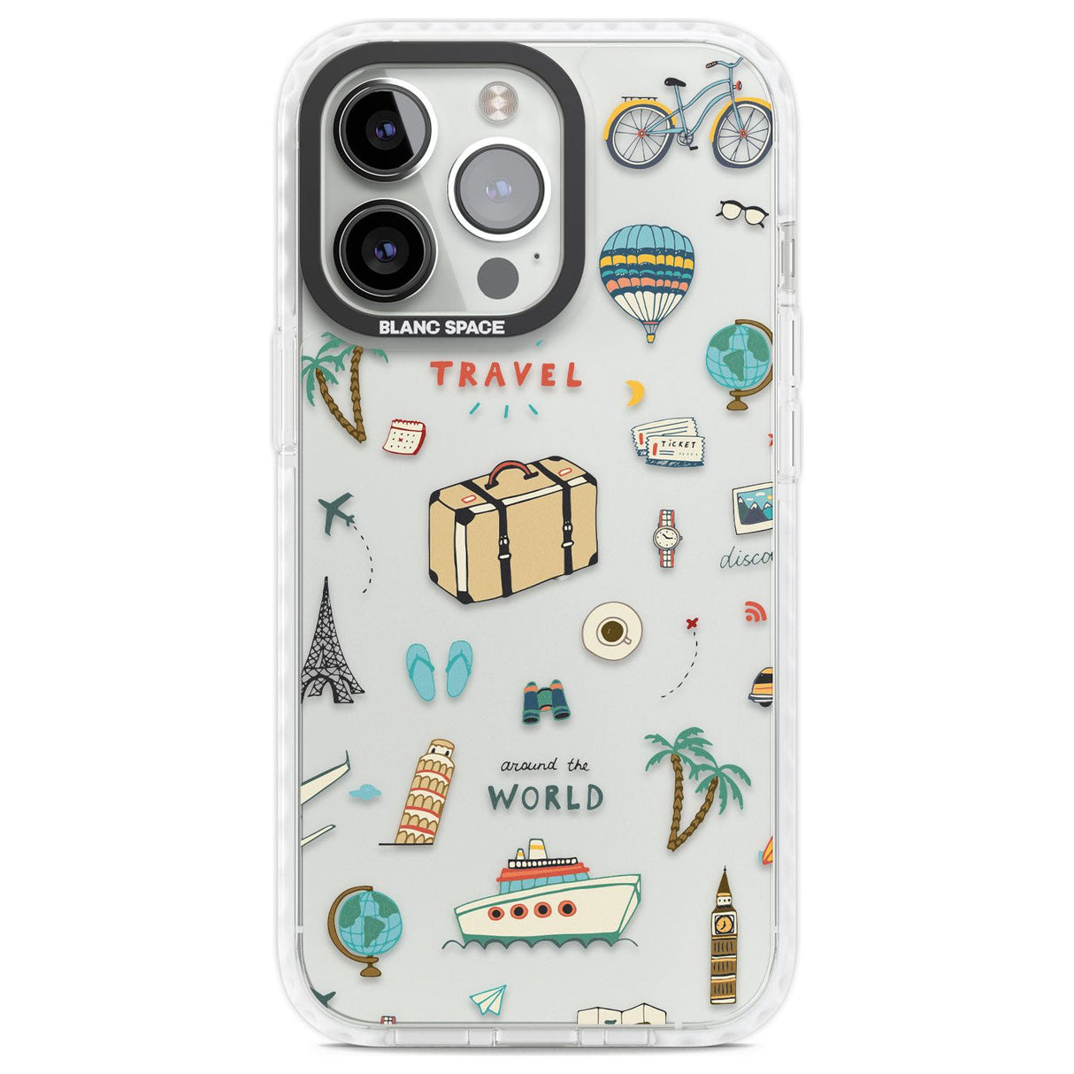 Cute Travel Pattern Transparent Phone Case iPhone 13 Pro / Impact Case,iPhone 14 Pro / Impact Case,iPhone 15 Pro / Impact Case,iPhone 15 Pro Max / Impact Case Blanc Space