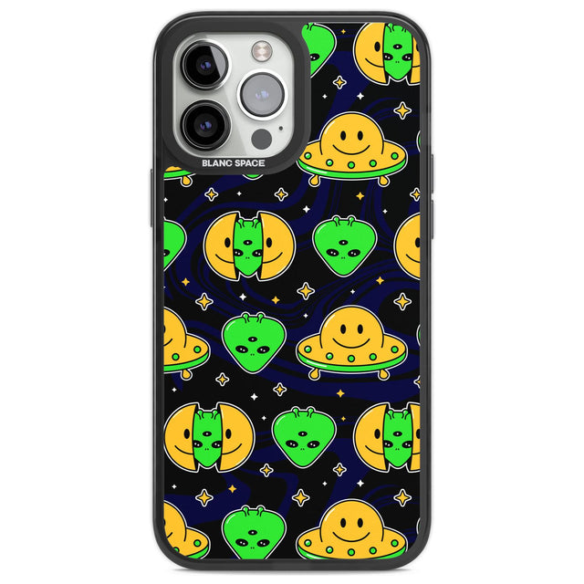 Alien Head Pattern Phone Case iPhone 13 Pro Max / Black Impact Case,iPhone 14 Pro Max / Black Impact Case Blanc Space