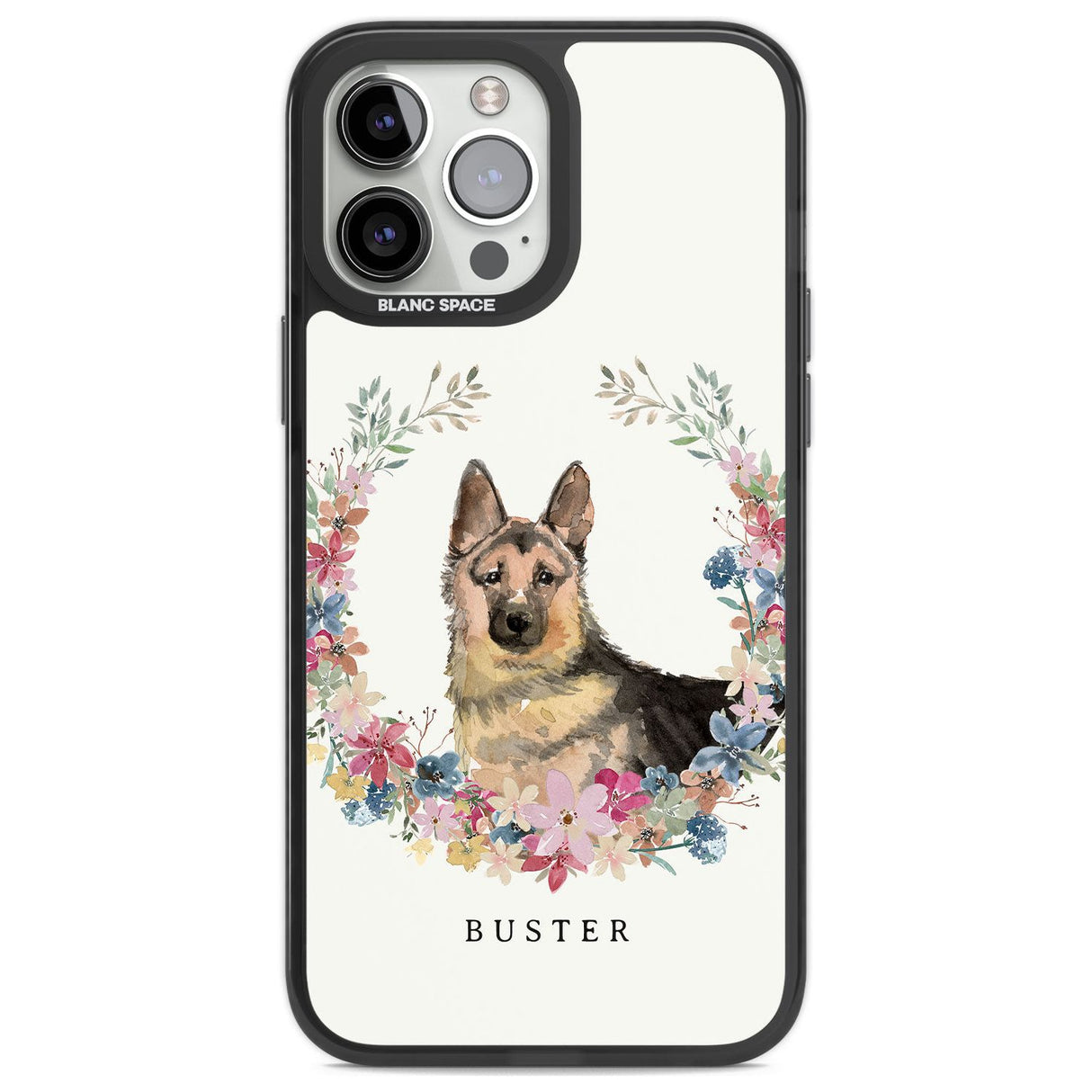 Personalised German Shepherd - Watercolour Dog Portrait Custom Phone Case iPhone 13 Pro Max / Black Impact Case,iPhone 14 Pro Max / Black Impact Case Blanc Space