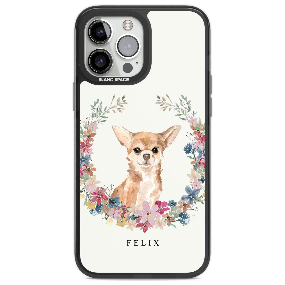 Personalised Chihuahua - Watercolour Dog Portrait Custom Phone Case iPhone 13 Pro Max / Black Impact Case,iPhone 14 Pro Max / Black Impact Case Blanc Space