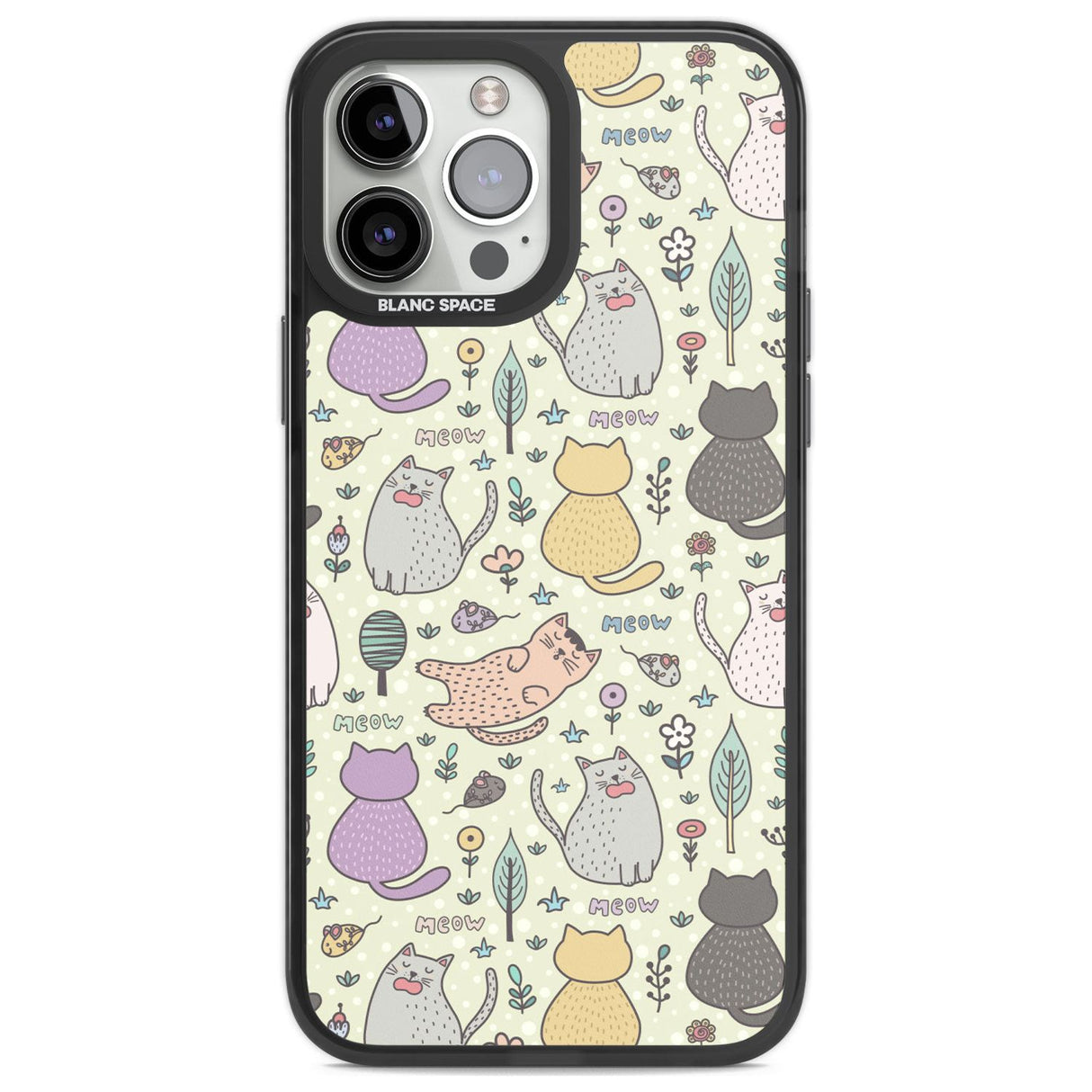 Cat Pattern Cream Phone Case iPhone 14 Pro Max / Black Impact Case,iPhone 13 Pro Max / Black Impact Case Blanc Space