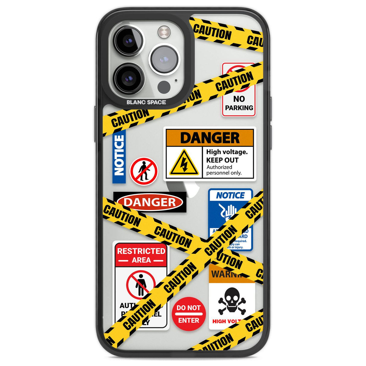 CAUTION Phone Case iPhone 13 Pro Max / Black Impact Case,iPhone 14 Pro Max / Black Impact Case Blanc Space