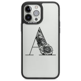 Floral Monogram Letter Custom Phone Case iPhone 13 Pro Max / Black Impact Case,iPhone 14 Pro Max / Black Impact Case Blanc Space