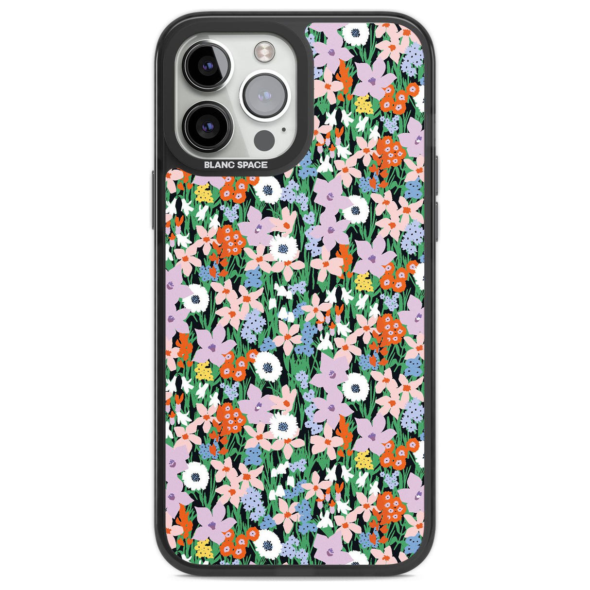 Jazzy Floral Mix: Solid Phone Case iPhone 13 Pro Max / Black Impact Case,iPhone 14 Pro Max / Black Impact Case Blanc Space