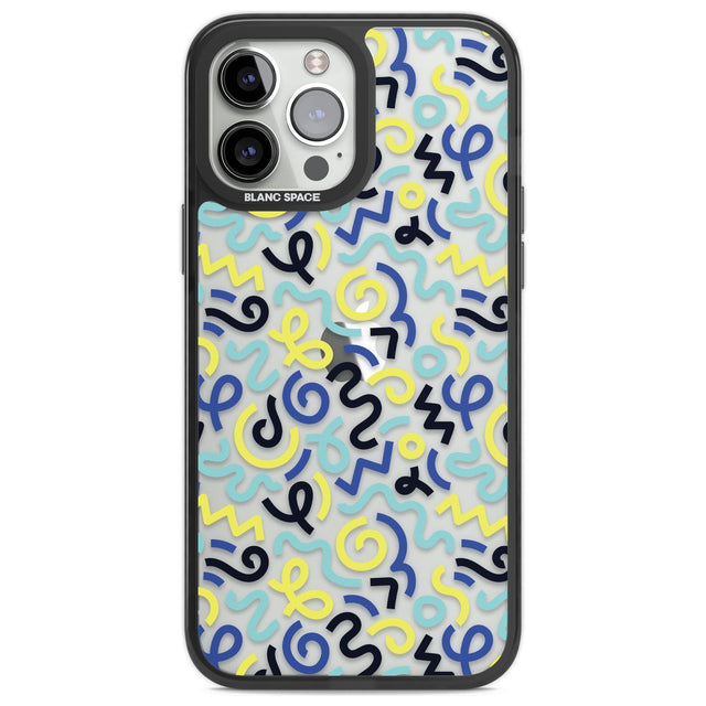 Blue & Yellow Shapes Memphis Retro Pattern Design Phone Case iPhone 13 Pro Max / Black Impact Case Blanc Space