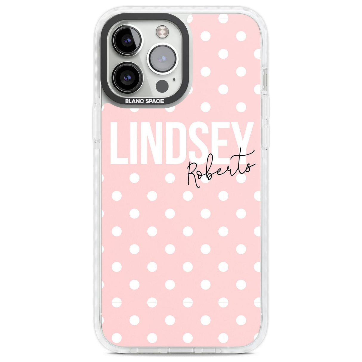 Personalised Pink Polka Custom Phone Case iPhone 13 Pro Max / Impact Case,iPhone 14 Pro Max / Impact Case Blanc Space