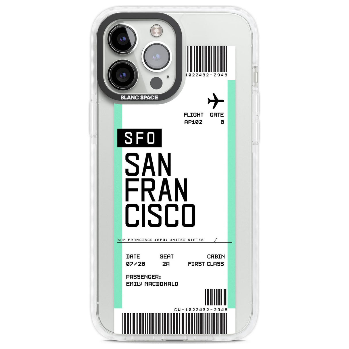 Personalised San Francisco Boarding Pass Custom Phone Case iPhone 13 Pro Max / Impact Case,iPhone 14 Pro Max / Impact Case Blanc Space