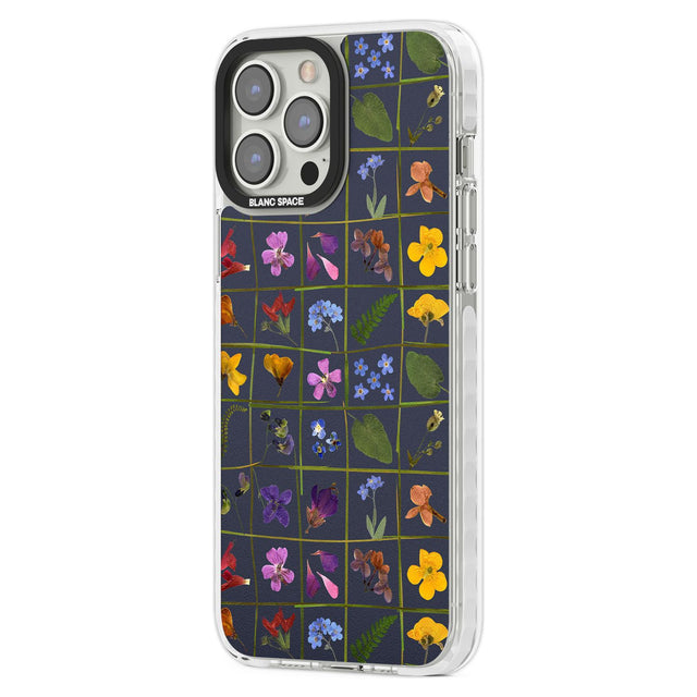 Wildflower Grid Boxes Pattern - Navy