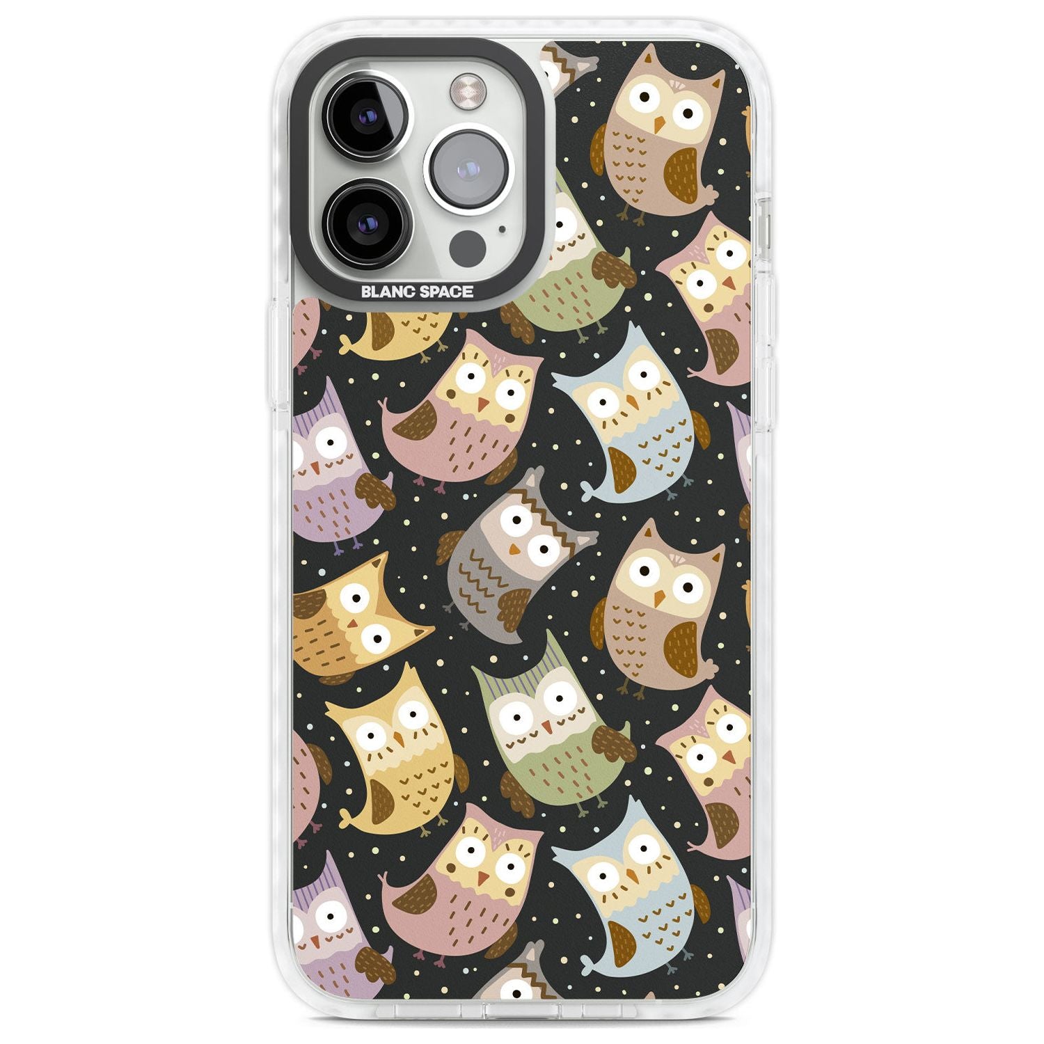 Cute Owl Pattern Phone Case iPhone 13 Pro Max / Impact Case,iPhone 14 Pro Max / Impact Case Blanc Space