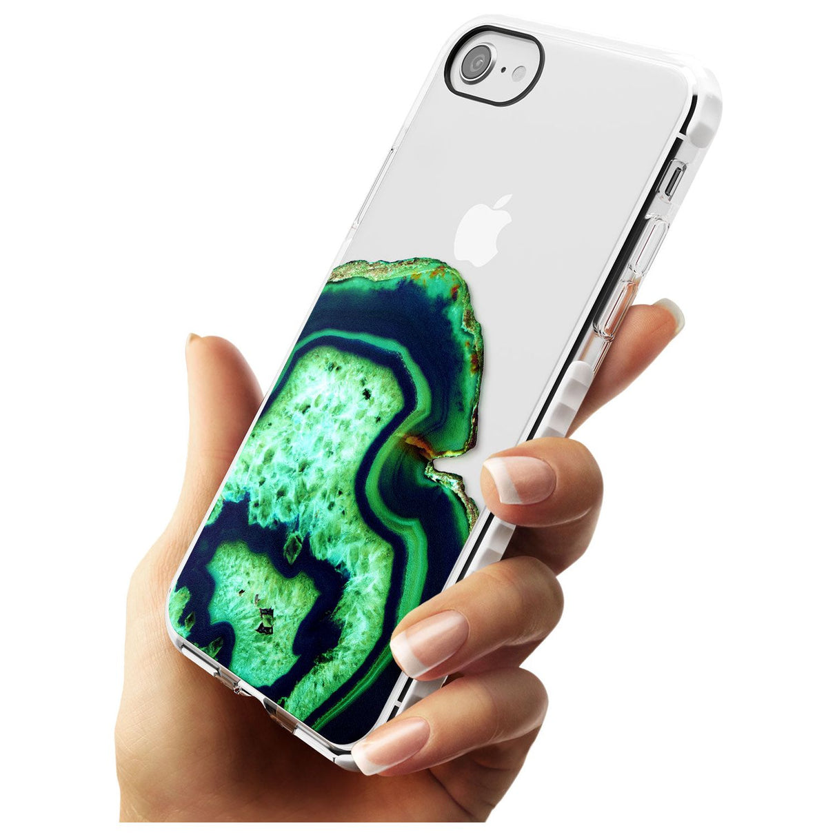 Neon Green & Blue Agate Crystal Transparent Design Impact Phone Case for iPhone SE 8 7 Plus