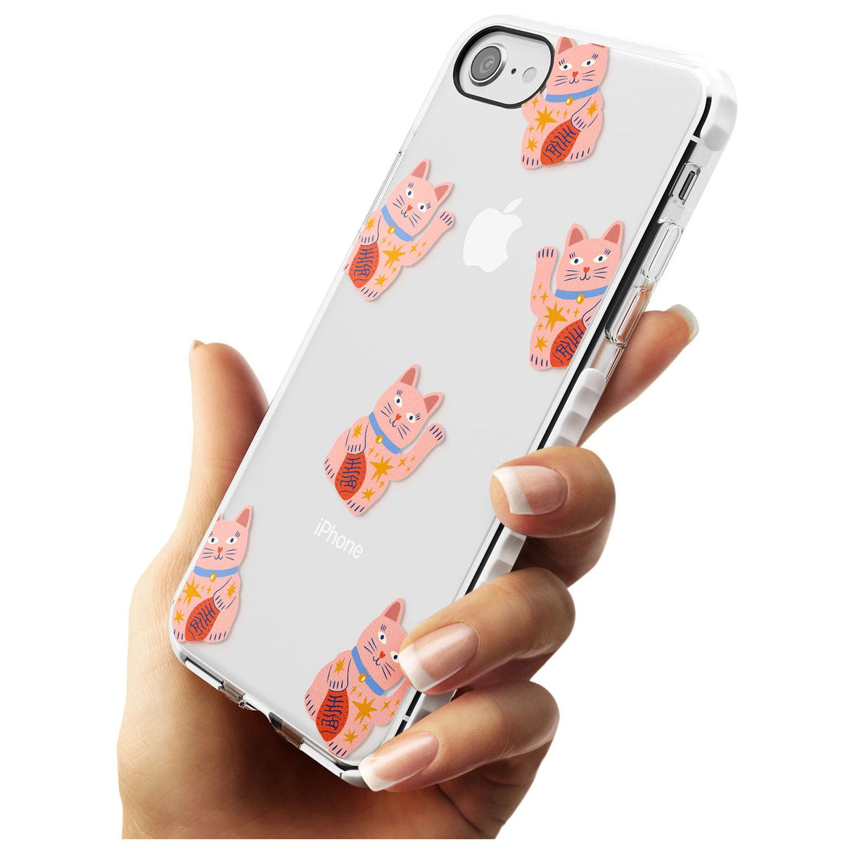 Waving Cat Pattern Impact Phone Case for iPhone SE 8 7 Plus