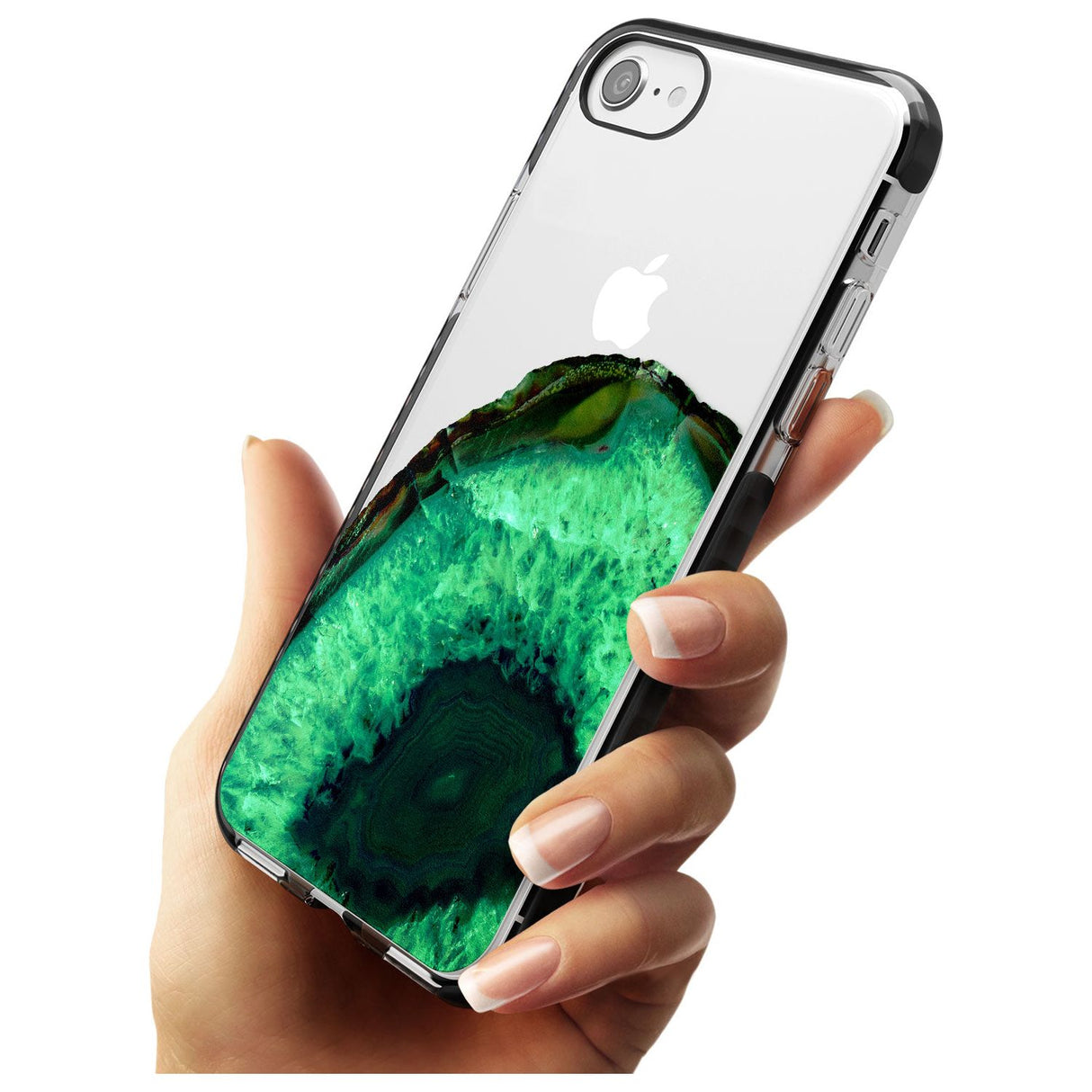 Emerald Green Gemstone Crystal Clear Design Black Impact Phone Case for iPhone SE 8 7 Plus