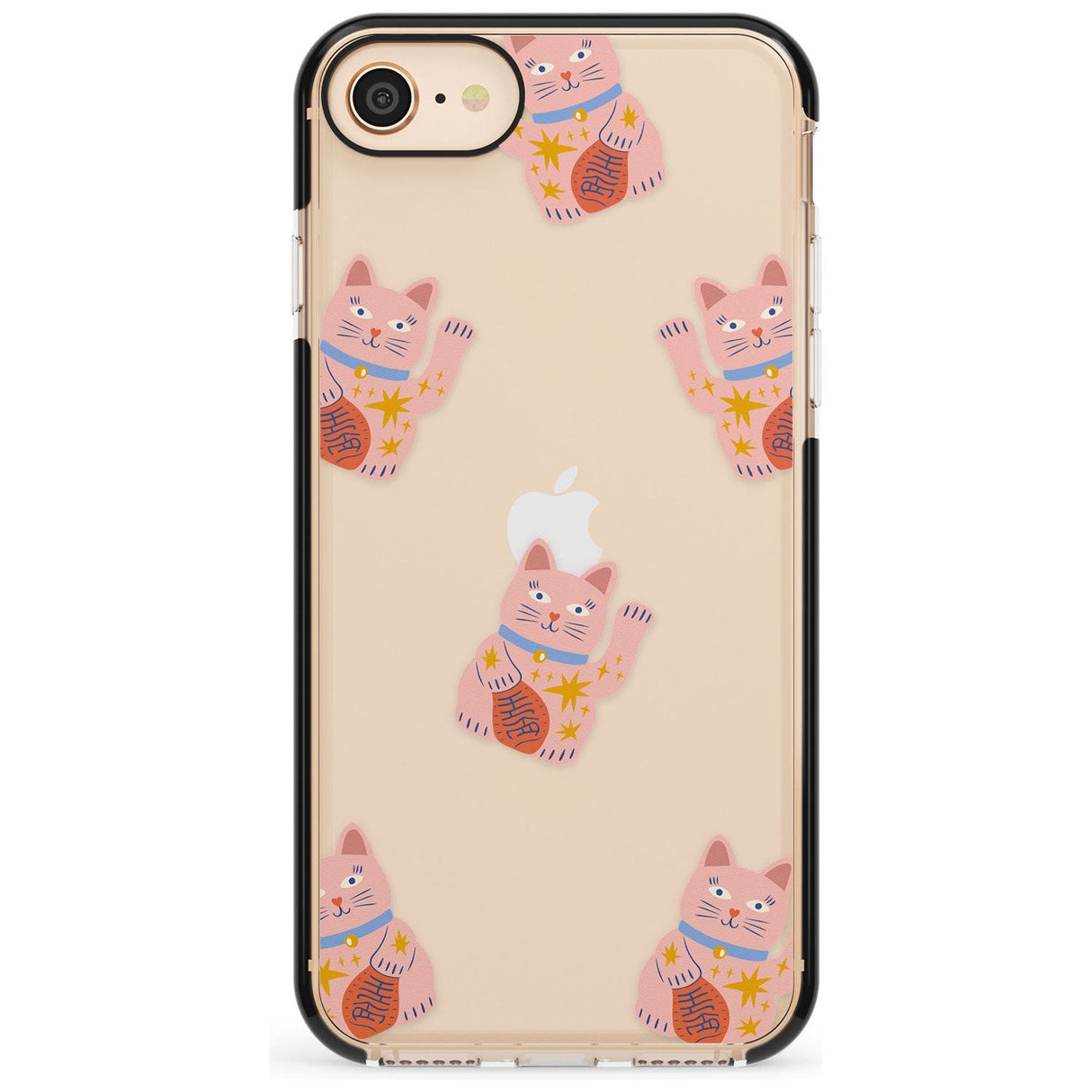 Waving Cat Pattern Black Impact Phone Case for iPhone SE 8 7 Plus