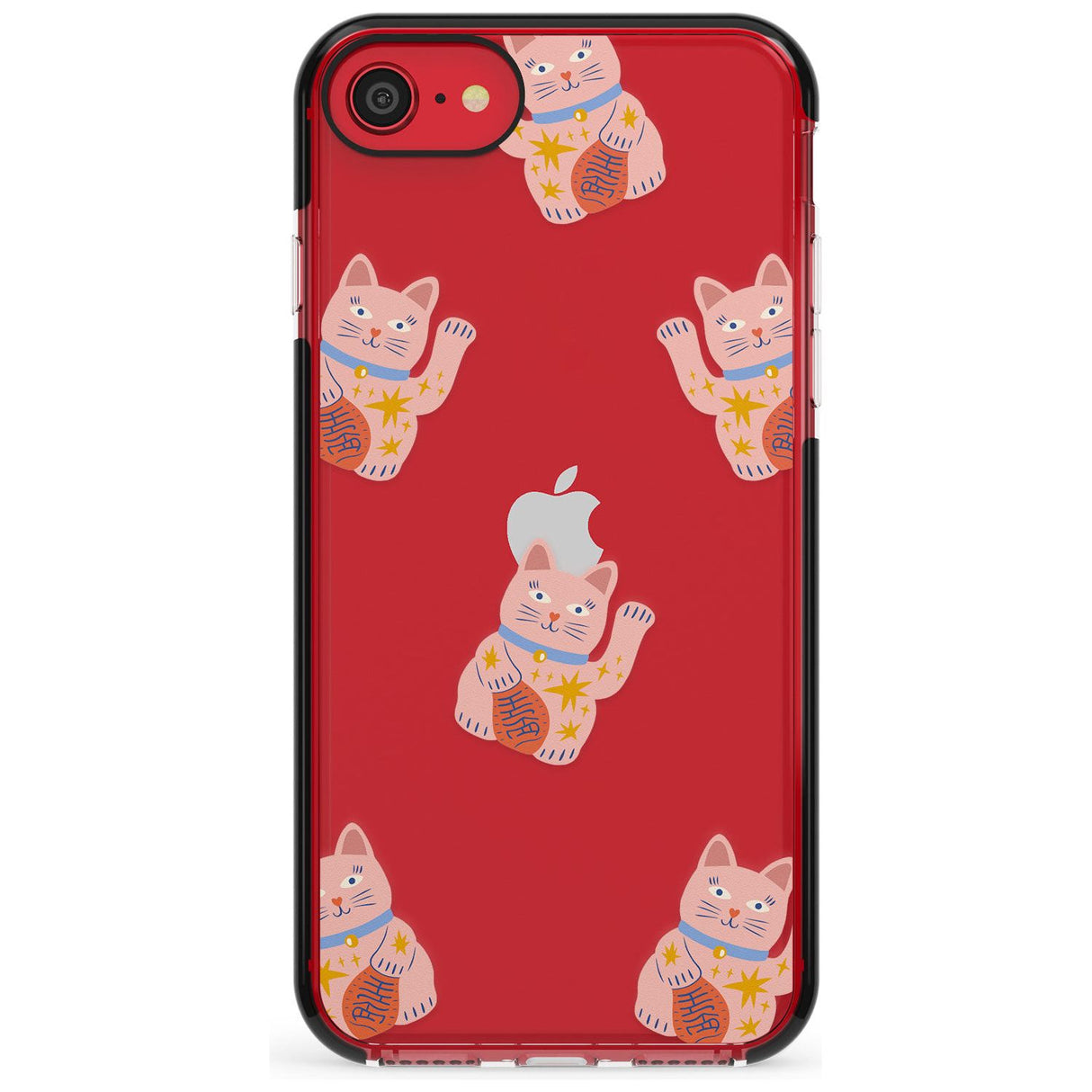 Waving Cat Pattern Black Impact Phone Case for iPhone SE 8 7 Plus