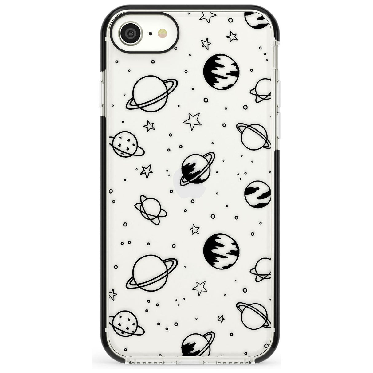 Outer Space Outlines: Black on Clear Pink Fade Impact Phone Case for iPhone SE 8 7 Plus