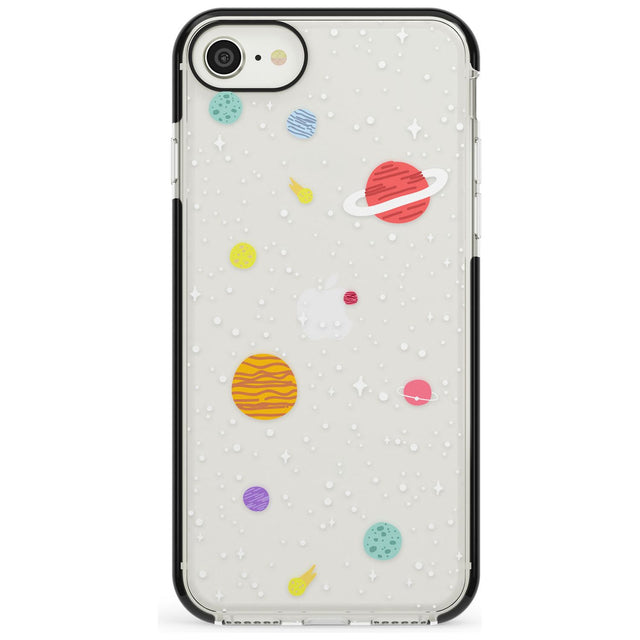 Cute Cartoon Planets (Clear) Black Impact Phone Case for iPhone SE 8 7 Plus