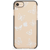 White Butterfly Line Pattern Black Impact Phone Case for iPhone SE 8 7 Plus