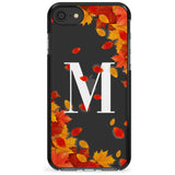 Personalised Monogram Autumn Leaves Black Impact Phone Case for iPhone SE 8 7 Plus