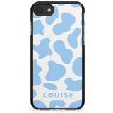 Personalised Blue and White Cow Print Black Impact Phone Case for iPhone SE 8 7 Plus