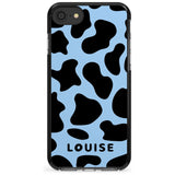 Personalised Blue and Black Cow Print Black Impact Phone Case for iPhone SE 8 7 Plus