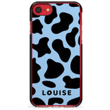 Personalised Blue and Black Cow Print Black Impact Phone Case for iPhone SE 8 7 Plus