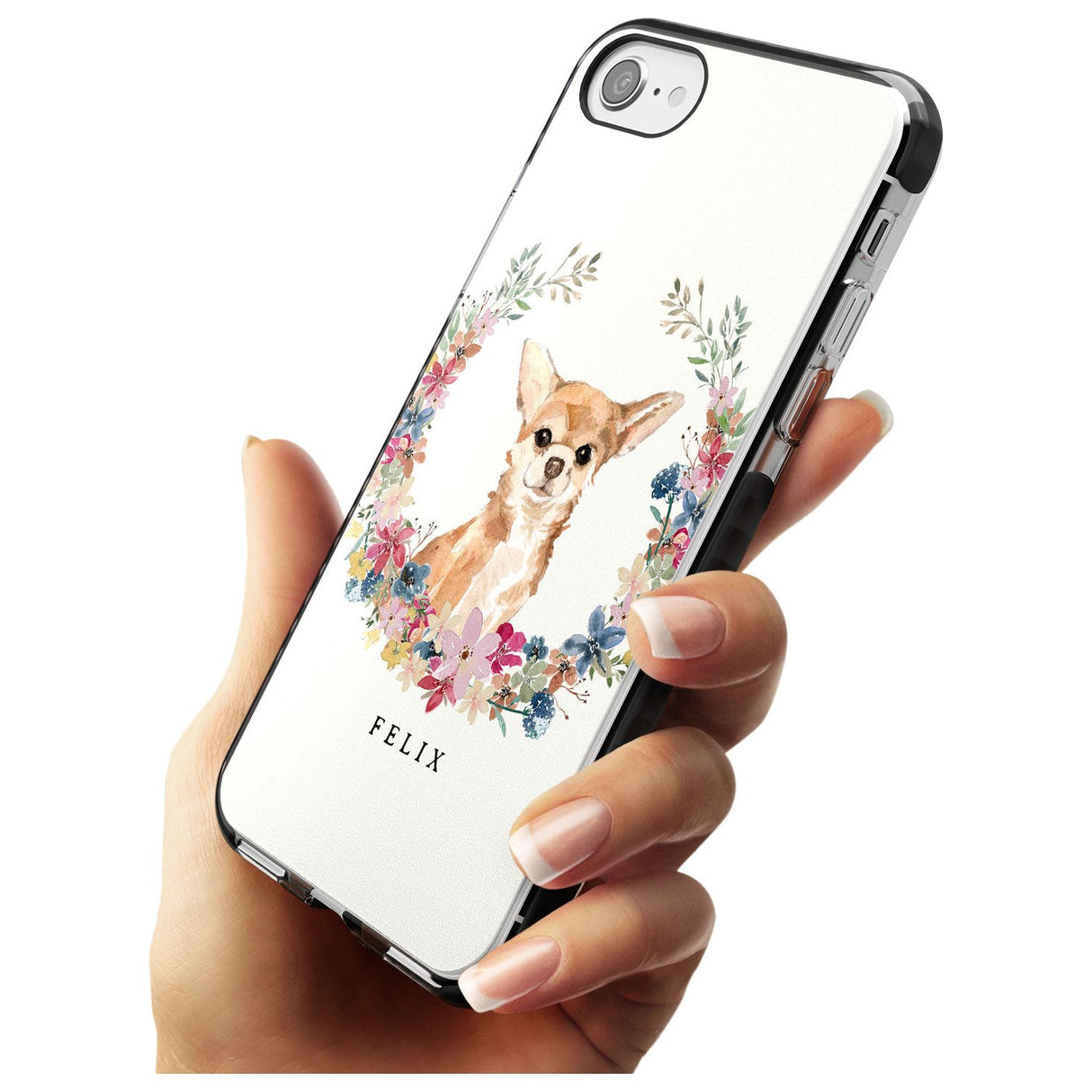 Chihuahua - Watercolour Dog Portrait Black Impact Phone Case for iPhone SE 8 7 Plus