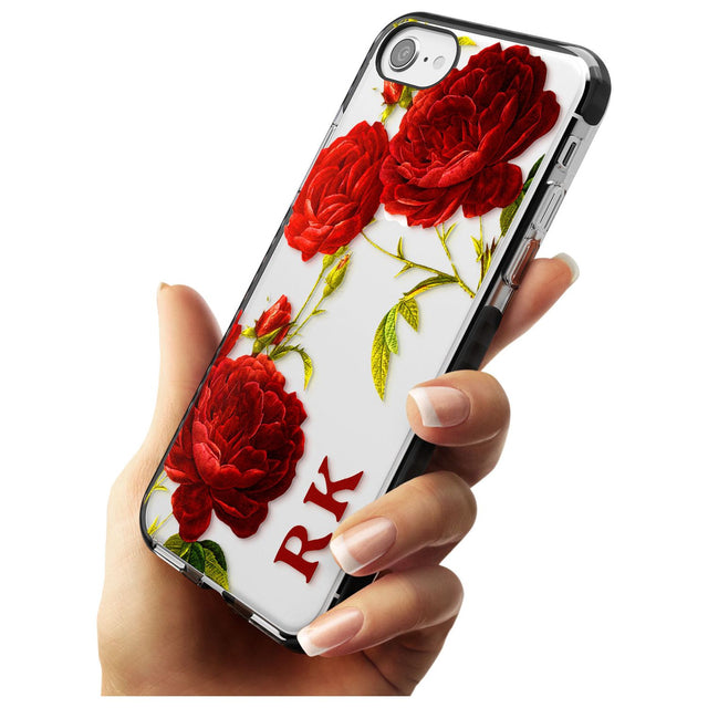 Custom Clear Vintage Floral Red Roses Black Impact Phone Case for iPhone SE 8 7 Plus