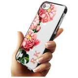 Custom Clear Vintage Floral Pink Peonies Black Impact Phone Case for iPhone SE 8 7 Plus