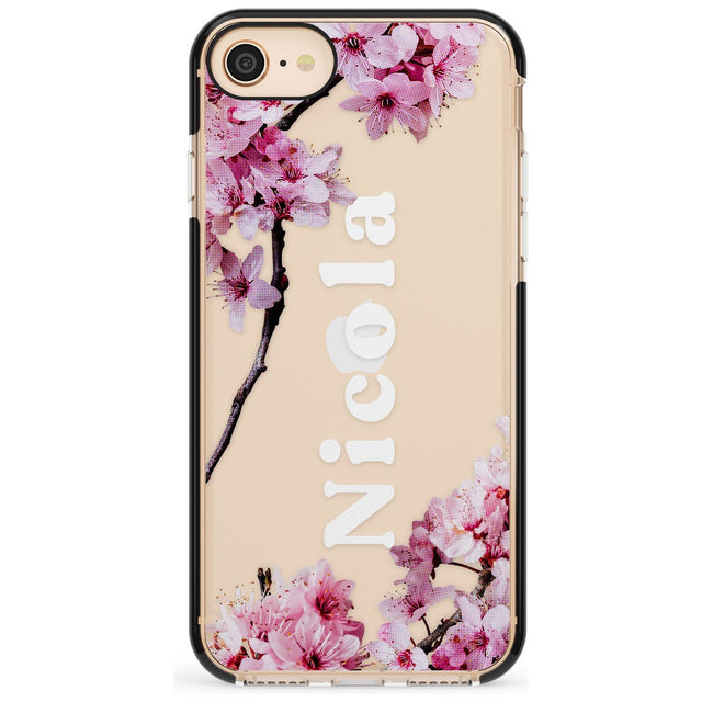 Cherry Blossoms with Custom Text Pink Fade Impact Phone Case for iPhone SE 8 7 Plus