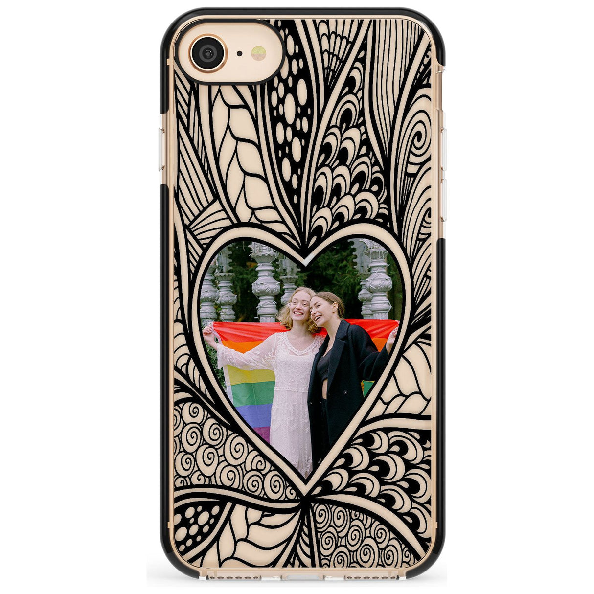 Personalised Henna Heart Photo Case Black Impact Phone Case for iPhone SE 8 7 Plus