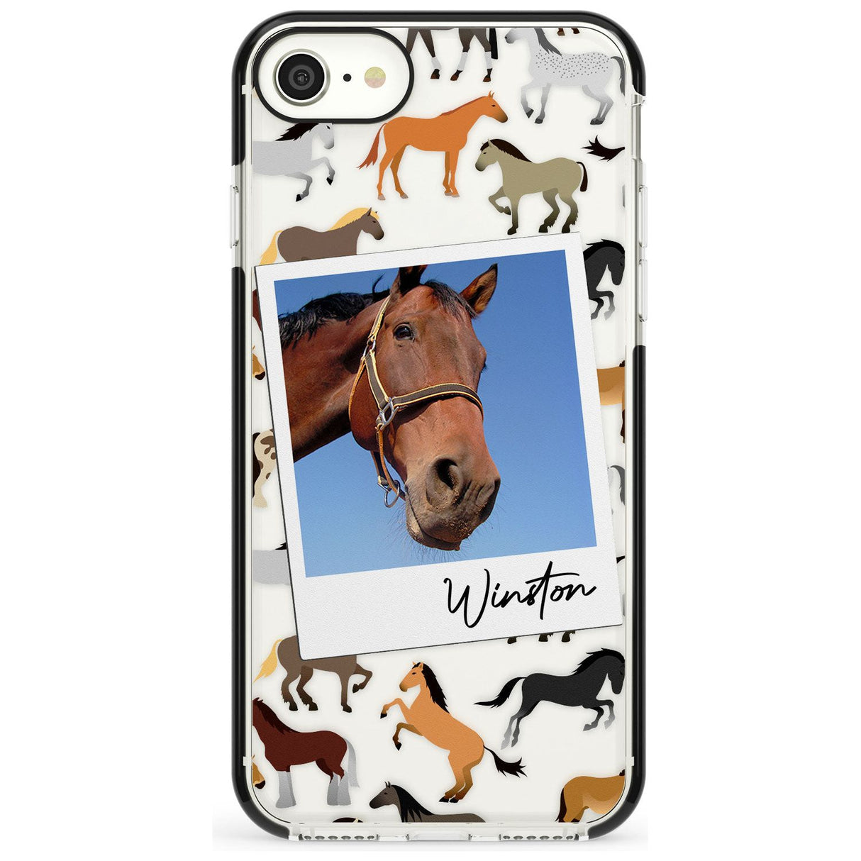 Personalised Horse Polaroid Black Impact Phone Case for iPhone SE 8 7 Plus