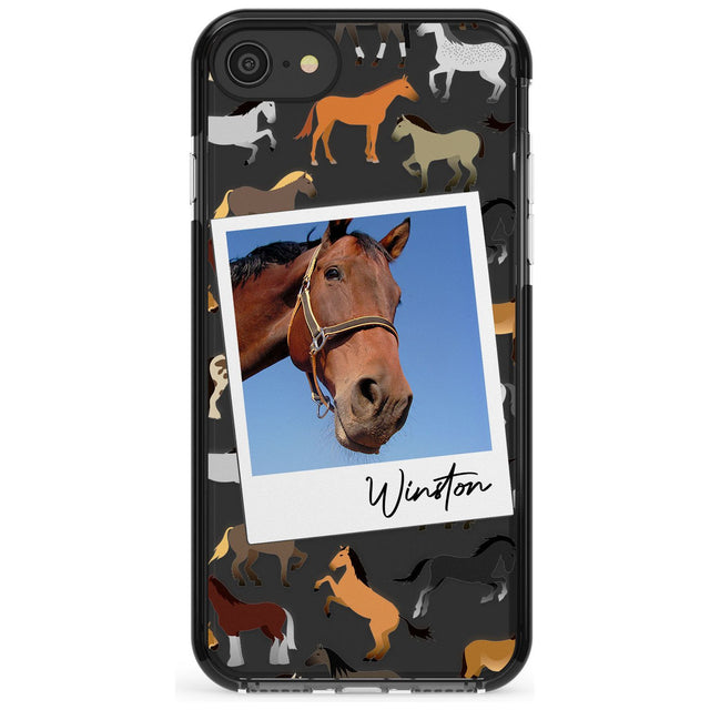 Personalised Horse Polaroid Black Impact Phone Case for iPhone SE 8 7 Plus