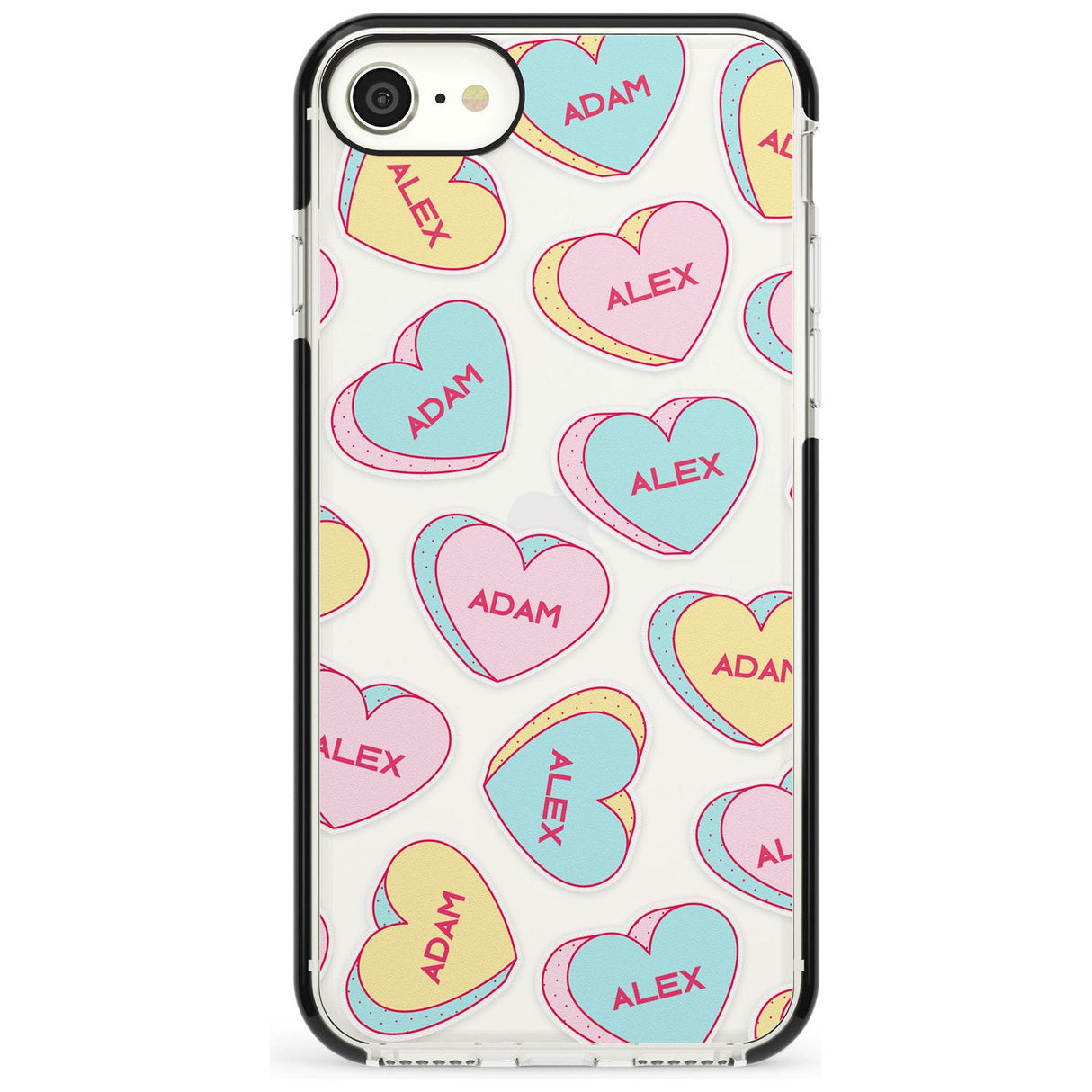 Custom Text Love Hearts Pink Fade Impact Phone Case for iPhone SE 8 7 Plus