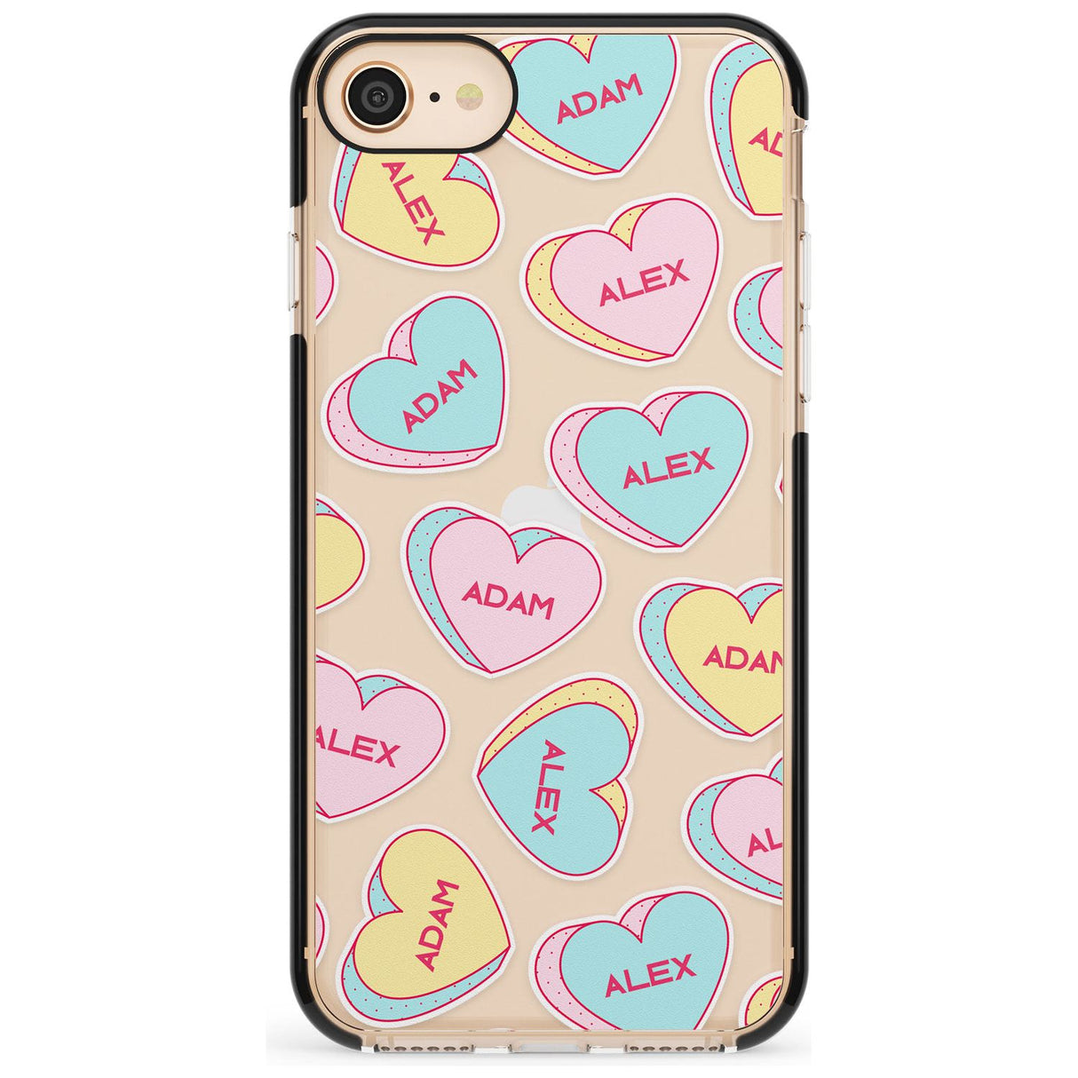 Custom Text Love Hearts Pink Fade Impact Phone Case for iPhone SE 8 7 Plus