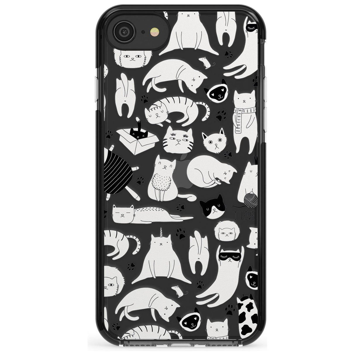 Cartoon Cat Collage - Black & White Pink Fade Impact Phone Case for iPhone SE 8 7 Plus