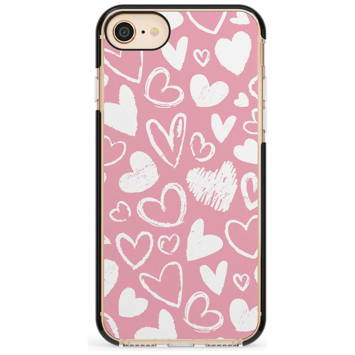 Chalk Hearts Black Impact Phone Case for iPhone SE 8 7 Plus