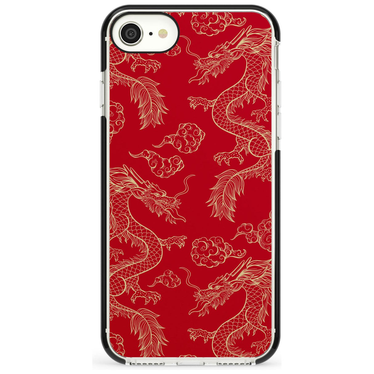 Red and Gold Dragon Pattern Black Impact Phone Case for iPhone SE 8 7 Plus