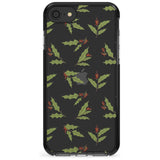 Christmas Holly Pattern Black Impact Phone Case for iPhone SE 8 7 Plus