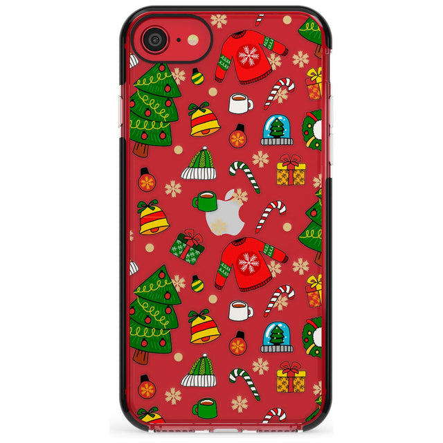 Christmas Mixture Pattern Black Impact Phone Case for iPhone SE 8 7 Plus
