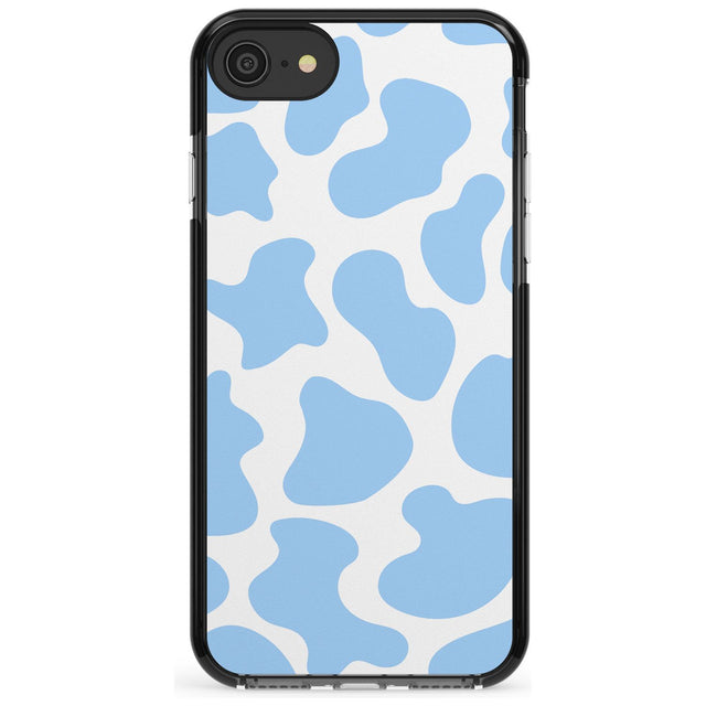 Blue and White Cow Print Black Impact Phone Case for iPhone SE 8 7 Plus